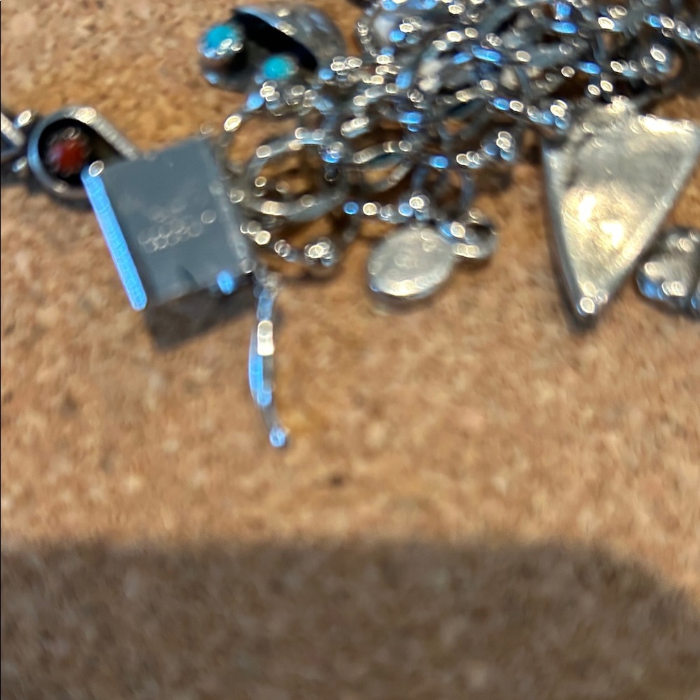 NAVAJO STERLING SILVER
CHARM BRACELET 7.5" TURQUOISE WITH 20ster/turq/etc charms - Picture 5 of 7